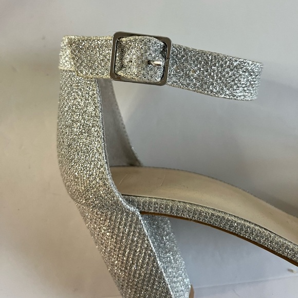 DB Studio Silver Glitter Block Heel Ankle Strap Sandals Size 7 - Picture 6 of 10